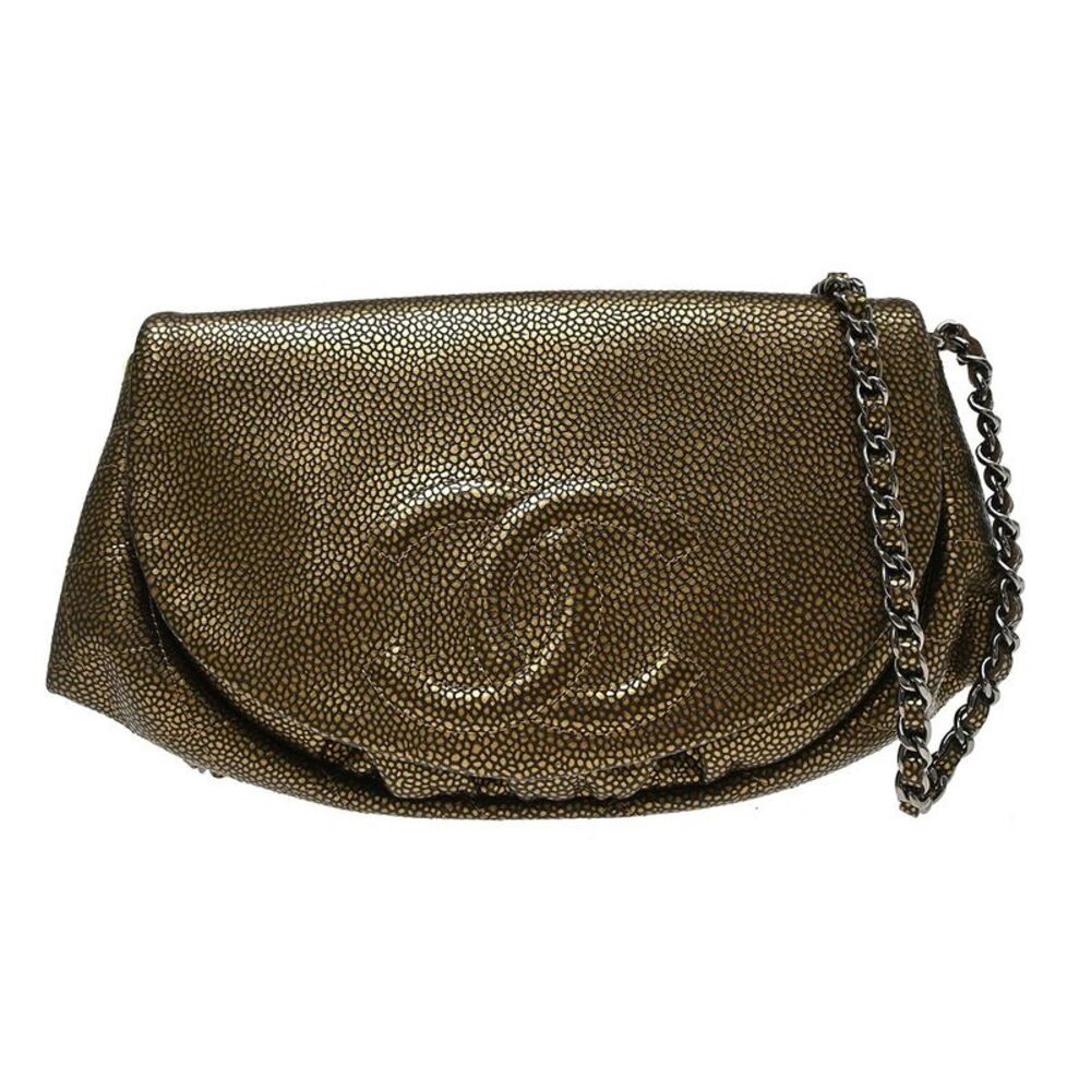 Chanel Timeless Half Moon Flap Caviar Gold Leather Shoulder Bag Bag